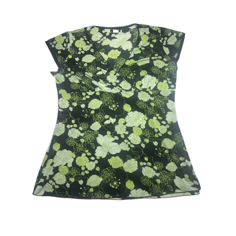 Vintage Y2K Perception Green Floral Mesh Surplice Top Women's 2X Fairycore - Picture 5 of 8